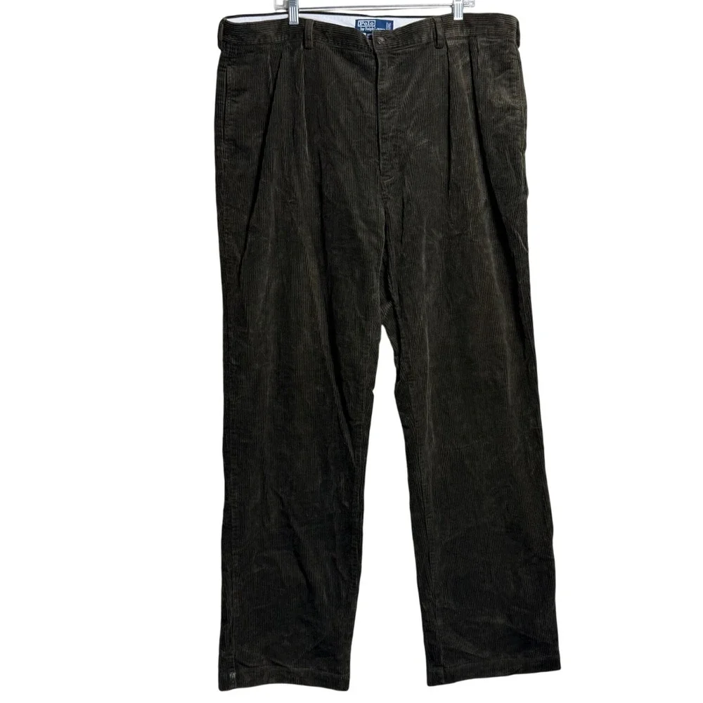 Polo Ralph Lauren Andrew Pant Mens 42x34 Brown Corduroy Pleated Trousers